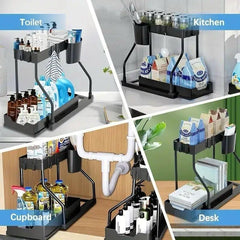2-Tier L Shape Sliding Under Sink Organizer – Pull Out Storage Rack